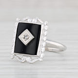 Light Gray Vintage Onyx Diamond Signet Ring 10k White Gold Size 4.5 PS Co