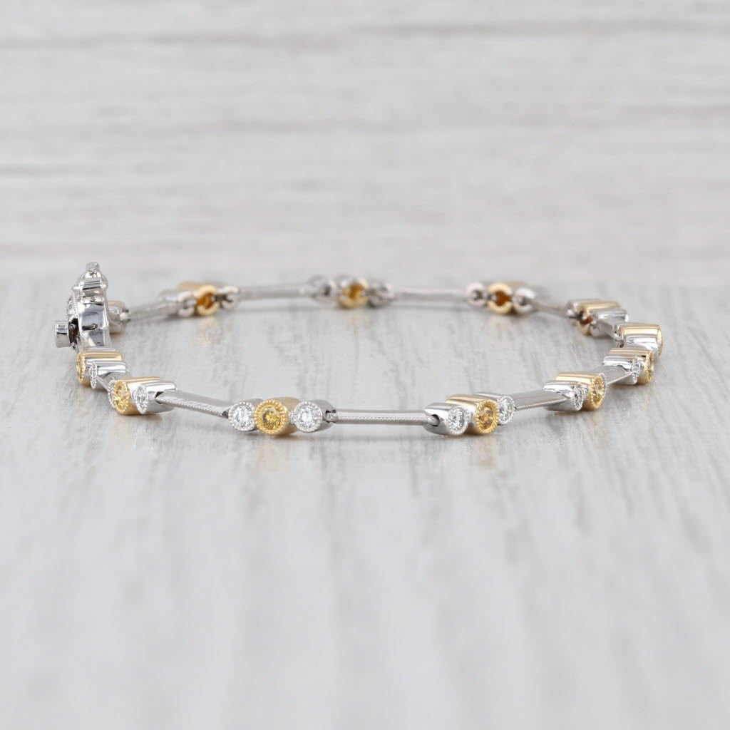 0.68ctw White Yellow Diamond Bracelet 18k White Yellow Gold 7.5" Bar Chain