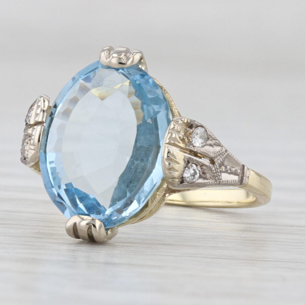 Light Gray Vintage 3.32ctw Oval Aquamarine Diamond Ring 14k White Gold Size 5.5 Oak Leaf