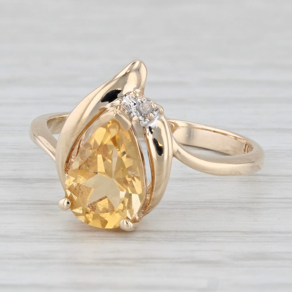 Light Gray 1.20ct Pear Citrine Solitaire Ring 14k Yellow Gold Size 6 Diamond Accents