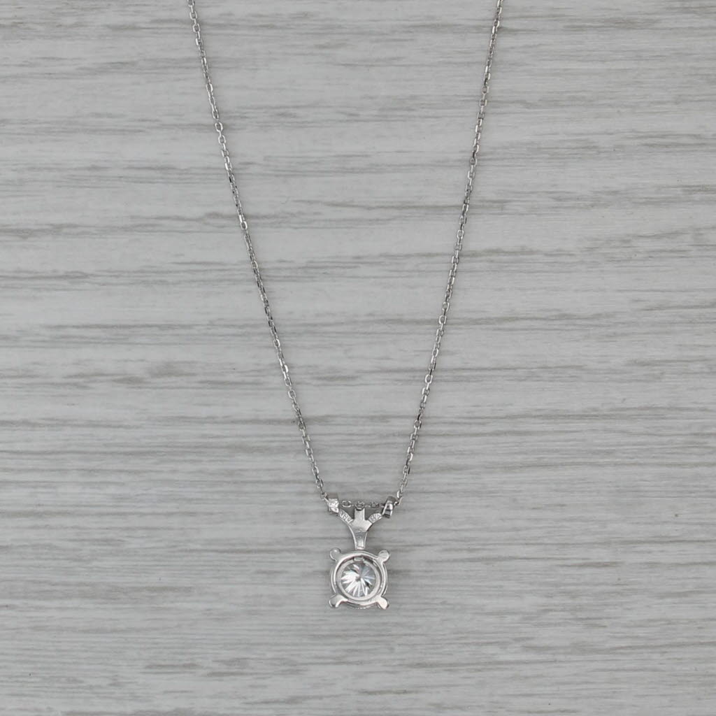 Vintage Jabel Diamond Solitaire Pendant Necklace 14k White Gold 16" 18"