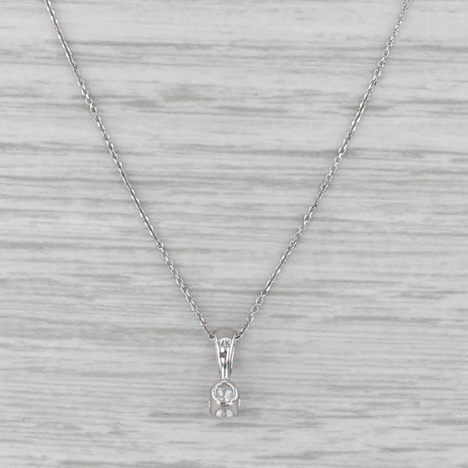 0.14ct Diamond Solitaire Pendant Necklace 14k White Gold 18.5"