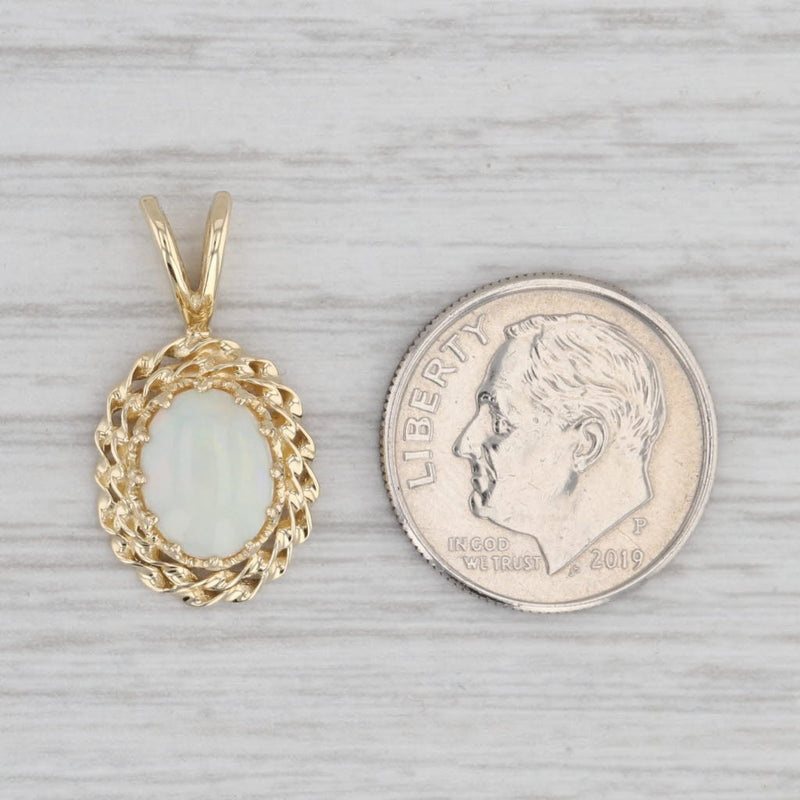 Light Gray Opal Solitaire Pendant 14k Yellow Gold Oval Cabochon