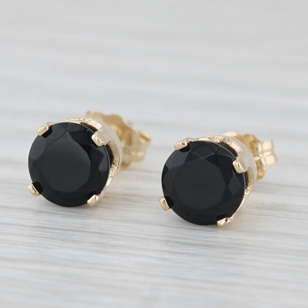 Light Gray 1.60ctw Black Cubic Zirconia Stud Earrings 14k Yellow Gold Round Solitaires