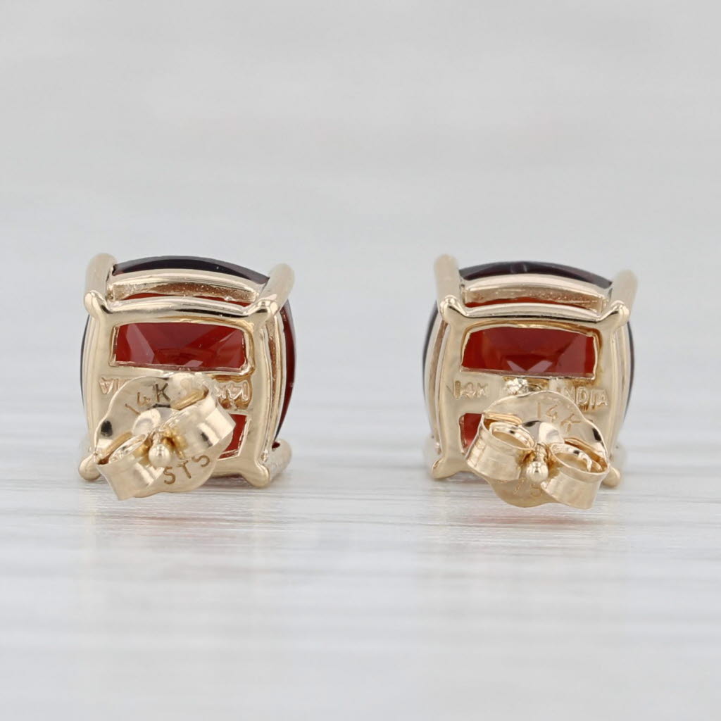 Light Gray 3.50ctw Garnet Stud Earrings 14k Yellow Gold Cushion Cut Solitaire Studs