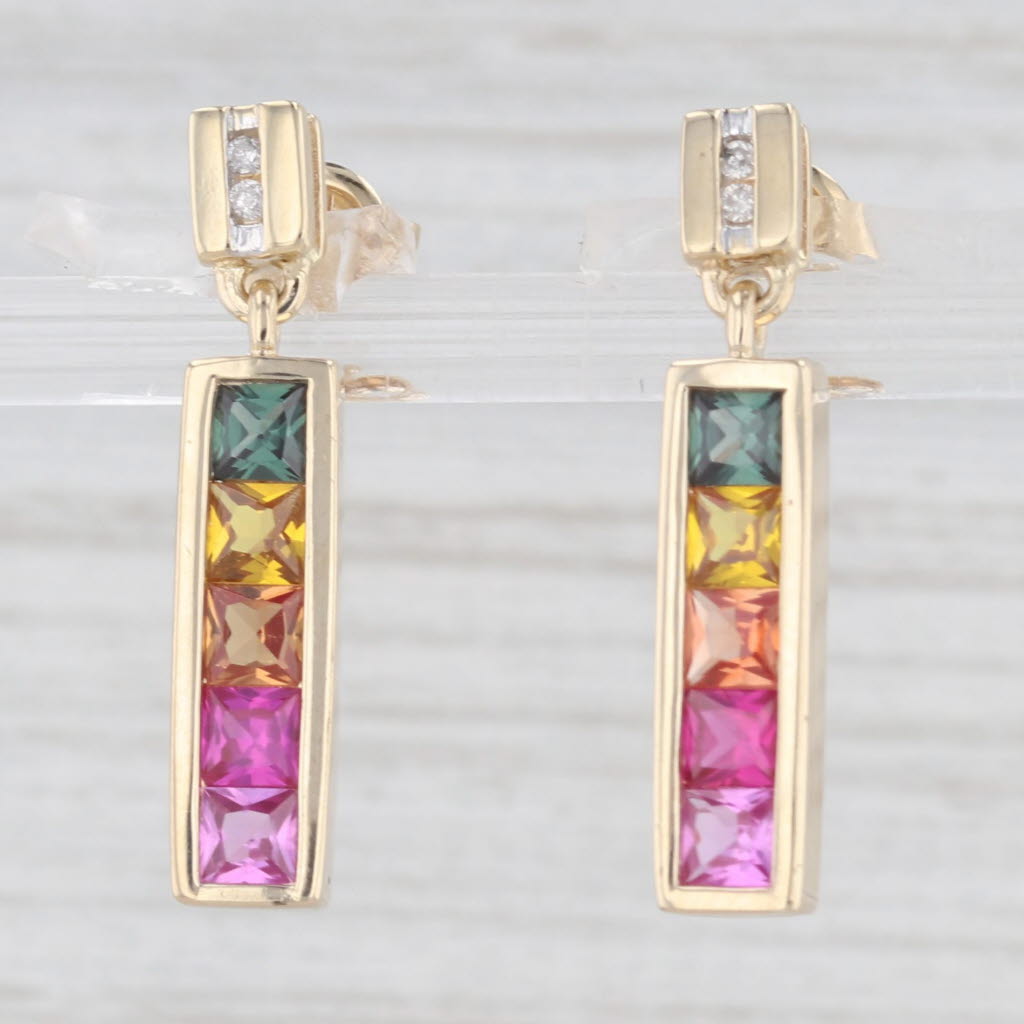 Light Gray 2.05ctw Lab Created Spinel Sapphire Diamond Journey Earrings 10k Gold Drops