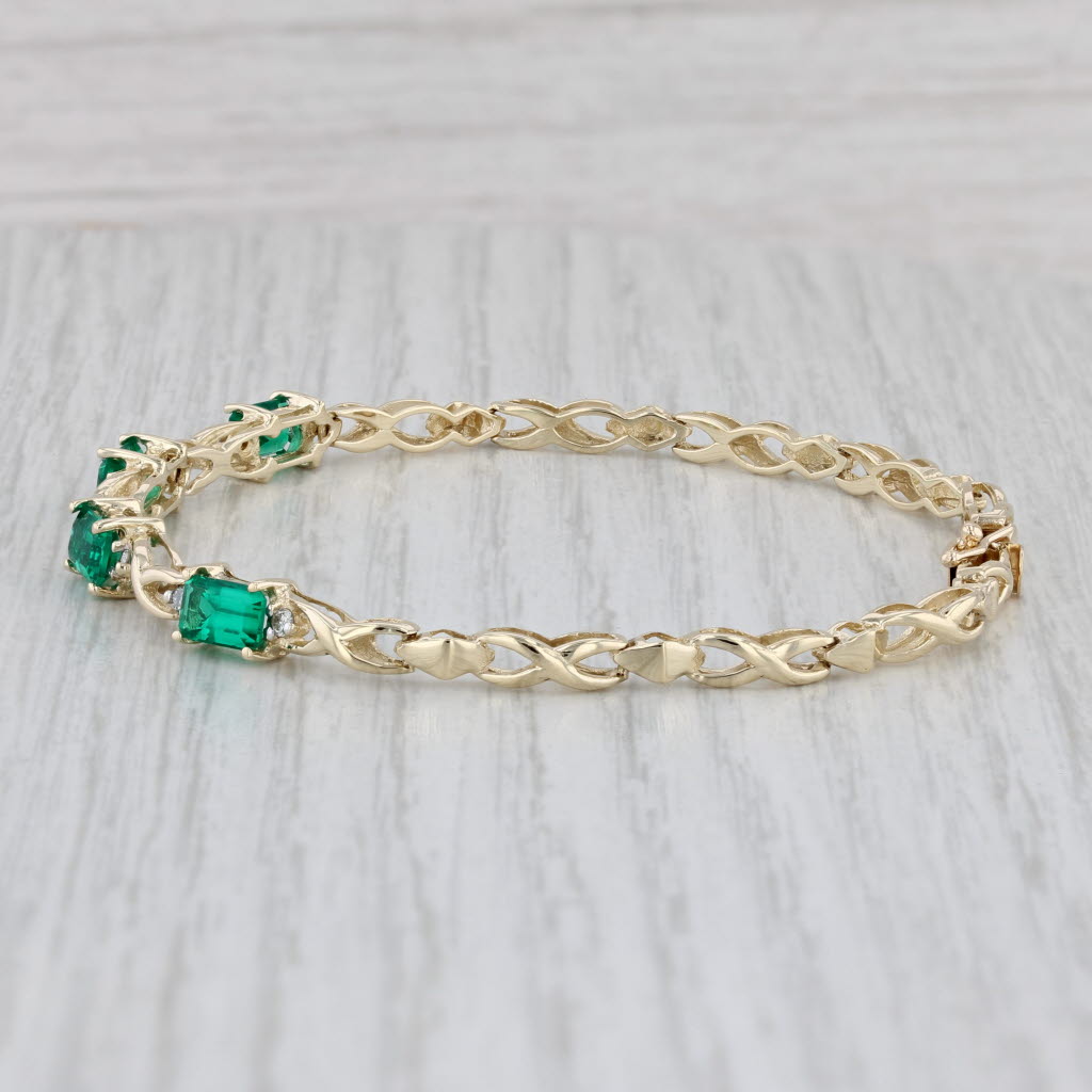 Gray 1.92ctw Emerald Diamond Bracelet 14k Yellow Gold X Link Chain 7"