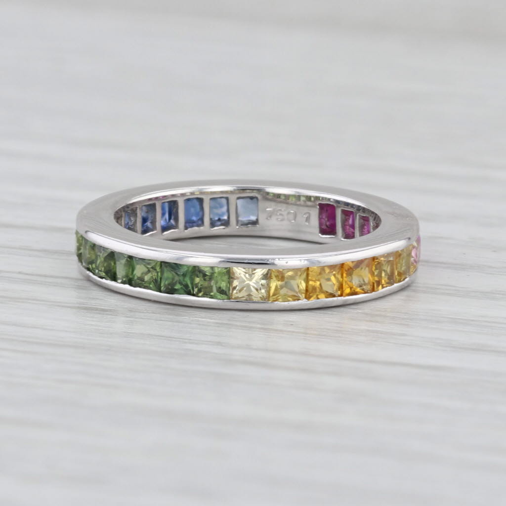 2.50ctw Rainbow Sapphire Eternity Ring 18k White Gold Size 5.5 Wedding Stackable