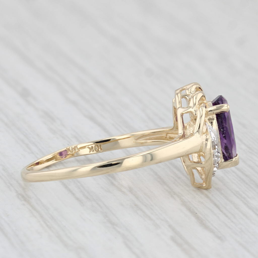 Light Gray 0.74ctw Pear Amethyst Diamond Teardrop Ring 10k Yellow Gold Size 8.25