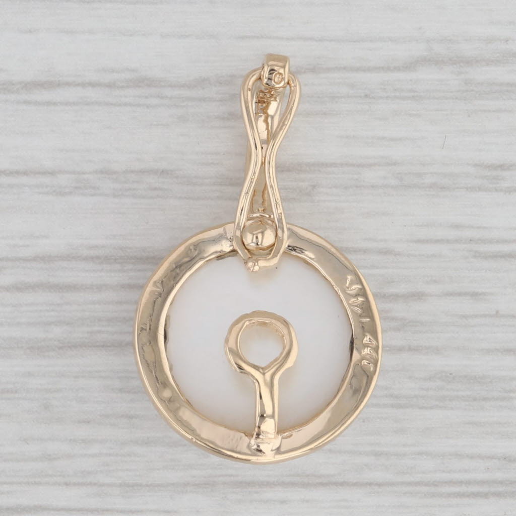 Gray Mabe Pearl Pendant 14k Yellow Gold Round Cabochon Solitaire Clip Enhancer Bail