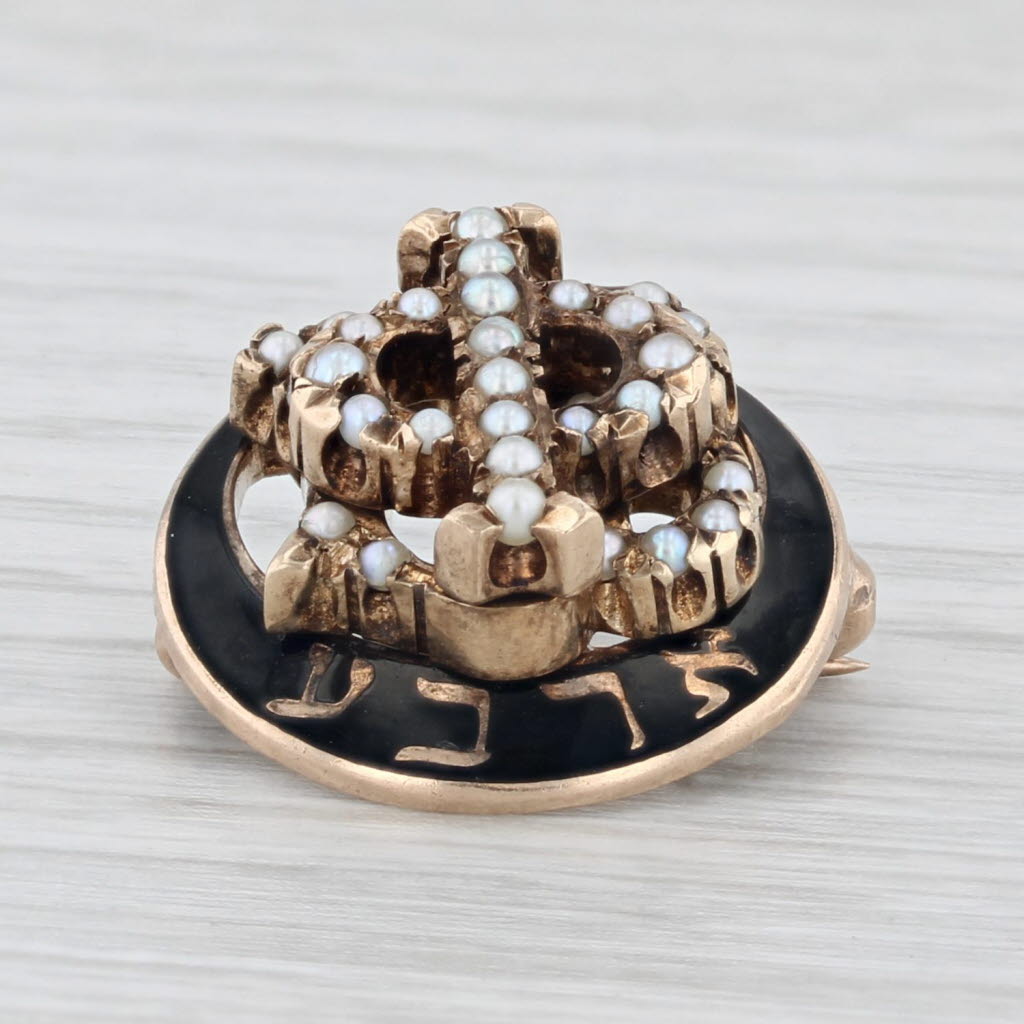 Light Gray Gamma Phi Beta Sorority Pin 10k Gold Pearls Vintage Crescent Badge