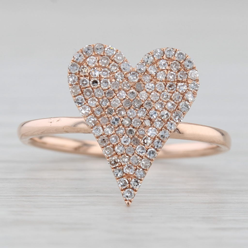 Light Gray New 0.23ctw Pave Diamond Heart Ring 14k Rose Gold Size 7