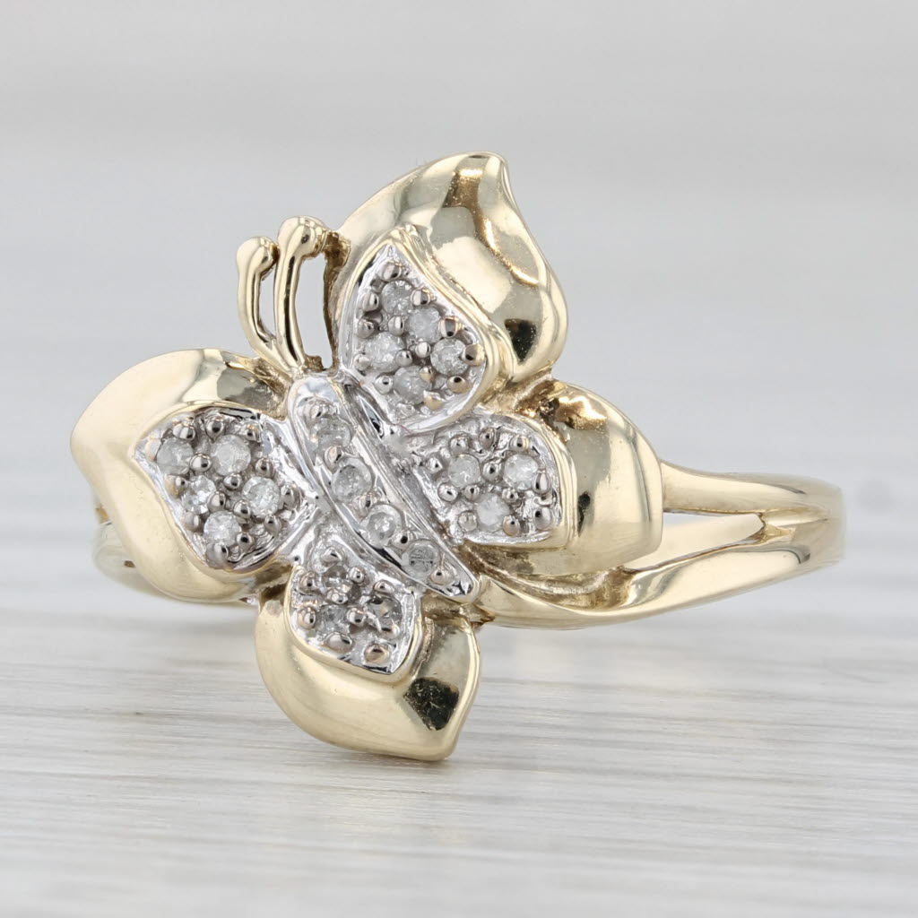 Light Gray Diamond Cluster Butterfly Ring 10k Yellow Gold Size 7.5