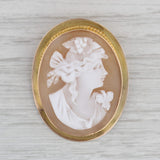 Gray Figural Carved Shell Cameo Brooch Pendant 10k Yellow Gold Artisan Signed