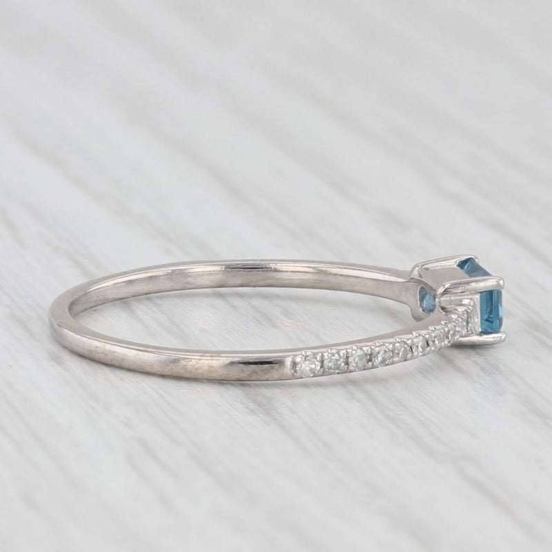 0.33ctw Blue Topaz Diamond Ring 10k White Gold Size 7 Stackable