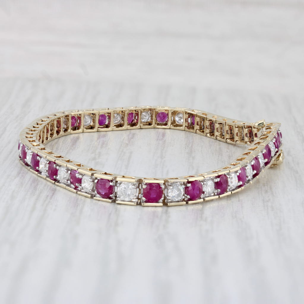 Light Gray 5ctw Ruby Diamond Tennis Bracelet 10k Yellow Gold 7" 4.4mm