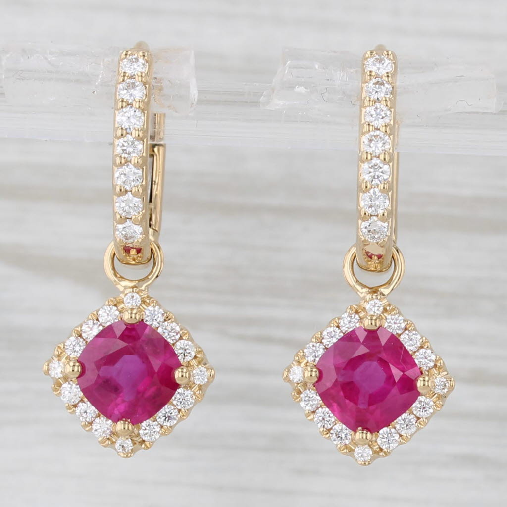 Light Gray Gem Zar 2.62ctw Ruby Diamond Halo Convertible Hoop Charm Earrings 18k Gold