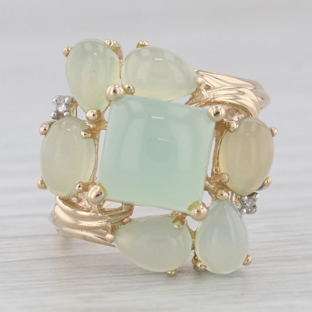 Gray Green Chalcedony Cluster Ring 14k Yellow Gold Size 7 Cocktail