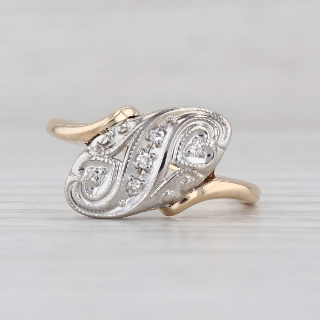 Diamond Princess Bypass Ring 14k White Yellow Gold Size 7.5