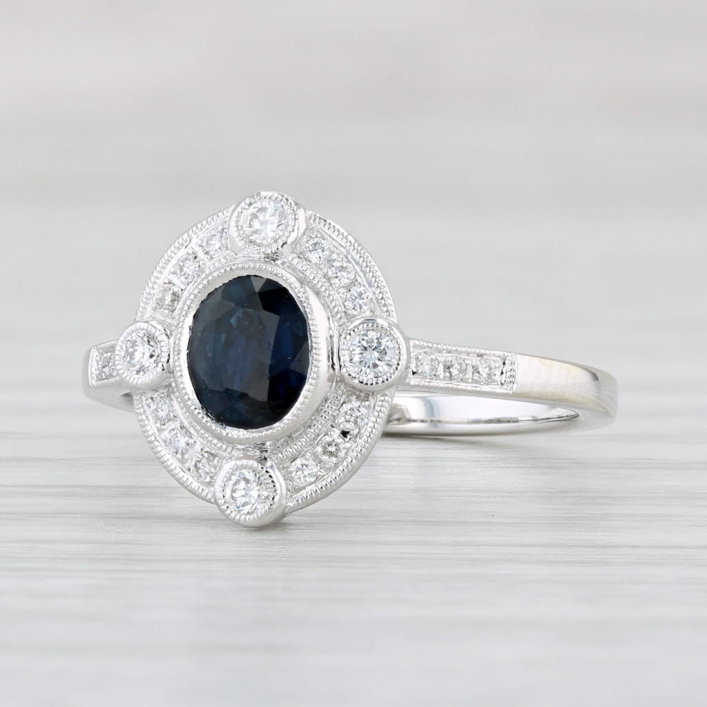 Light Gray New Beverley K 0.95ctw Sapphire Diamond Halo Ring 14k Gold Size 7.25 Engagement