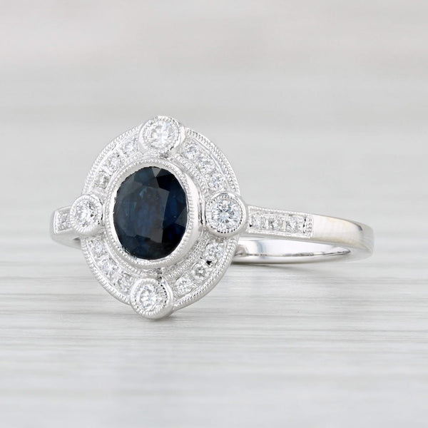 New Beverley K 0.95ctw Sapphire Diamond Halo Ring 14k Gold Size 7.25 Engagement