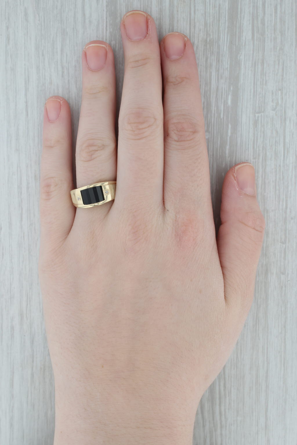 Gray Onyx Diamond "DAD" Ring 10k Yellow Gold Size 10