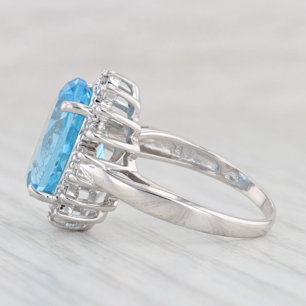 Light Gray 7.73ctw Blue Topaz Diamond Halo Ring 14k White Gold Size 7.5