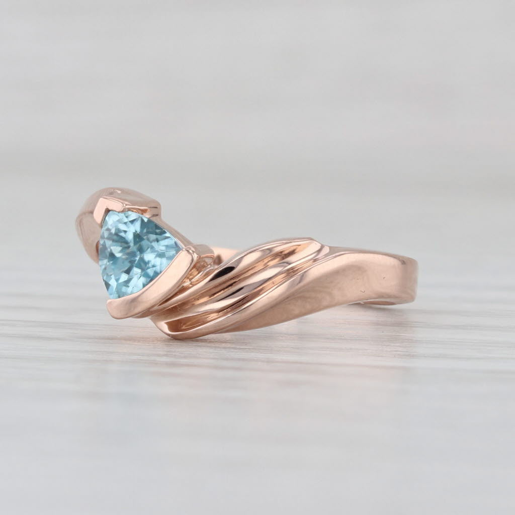 0.58ct Blue Zircon Solitaire Ring 14k Rose Gold Size 7.25 Bypass