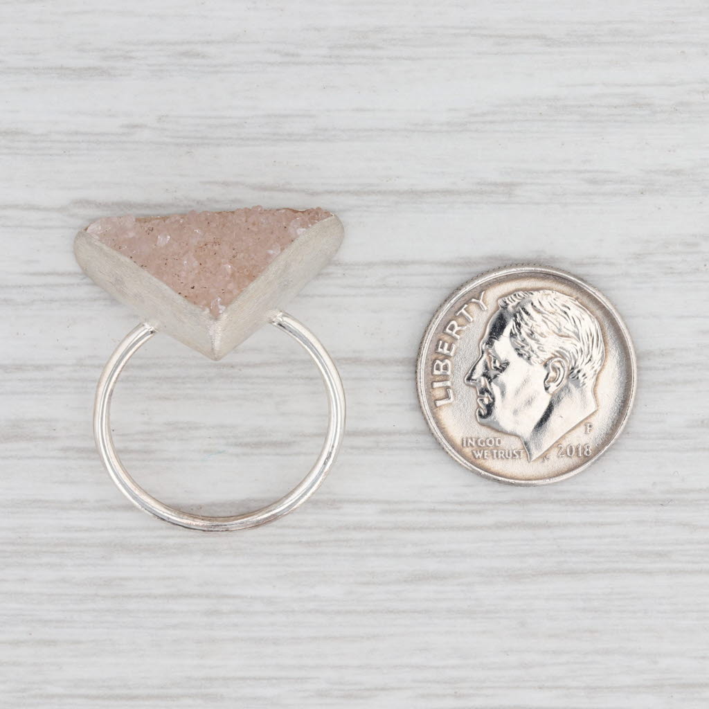 New Nina Wynn Trio Sand Druzy Quartz Ring Sterling Silver Size 7.25 Statement