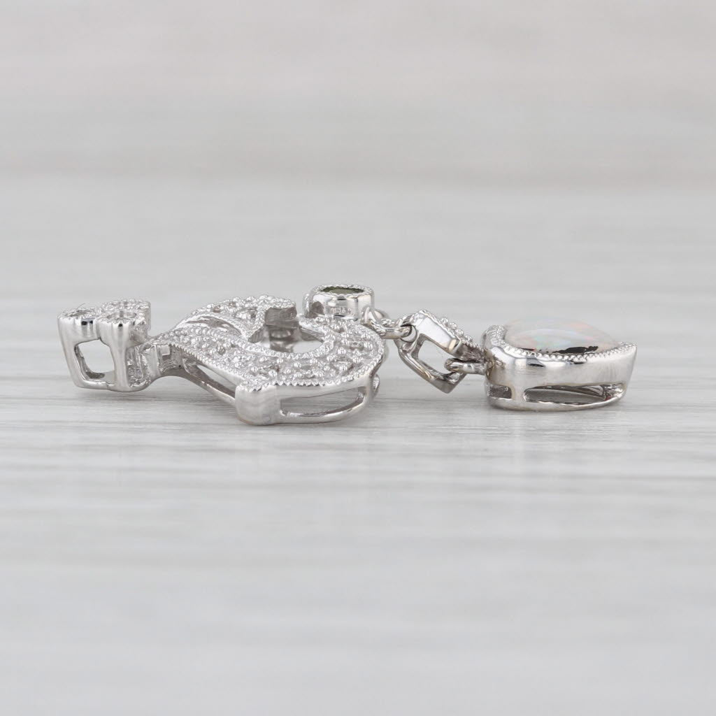 Opal Heart Peridot Diamond Pendant 14k White Gold Drop