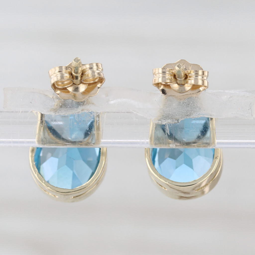 4.60ctw Blue Topaz Teardrop Stud Earrings 14k Yellow Gold Pear Solitaire Studs
