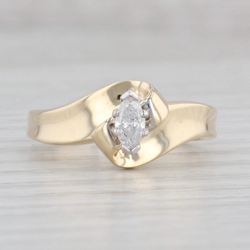 Light Gray 0.16ct Marquise Diamond Engagement Ring 14k Yellow Gold Size 4.5 Bypass