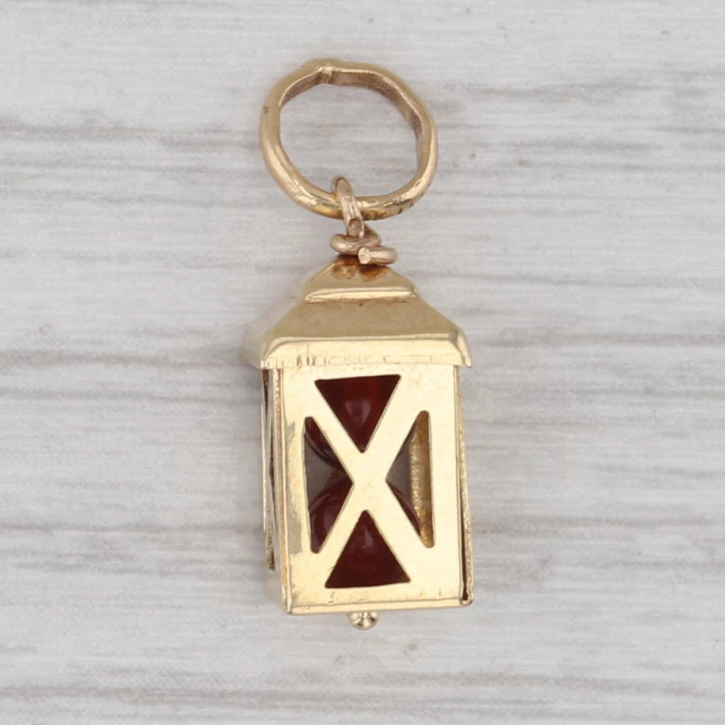 Vintage Lantern Charm 14k Yellow Gold Chalcedony Bead Pendant