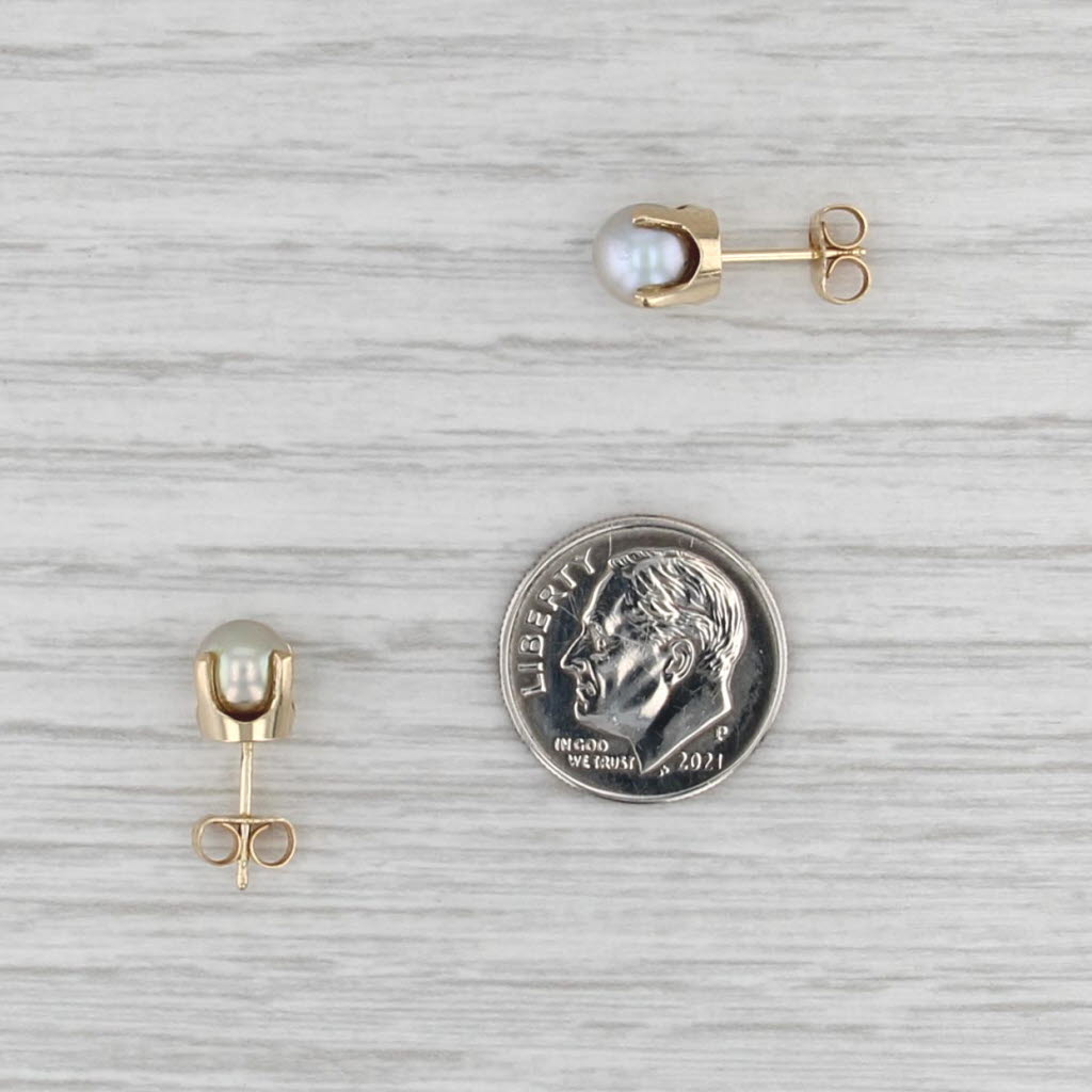 Silver Gray Cultured Saltwater Pearl Stud Earrings 14k Gold Solitaire Studs