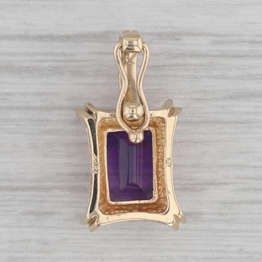 Gray 2.25ct Emerald Cut Amethyst Solitaire Pendant 14k Yellow Gold Clip Bail