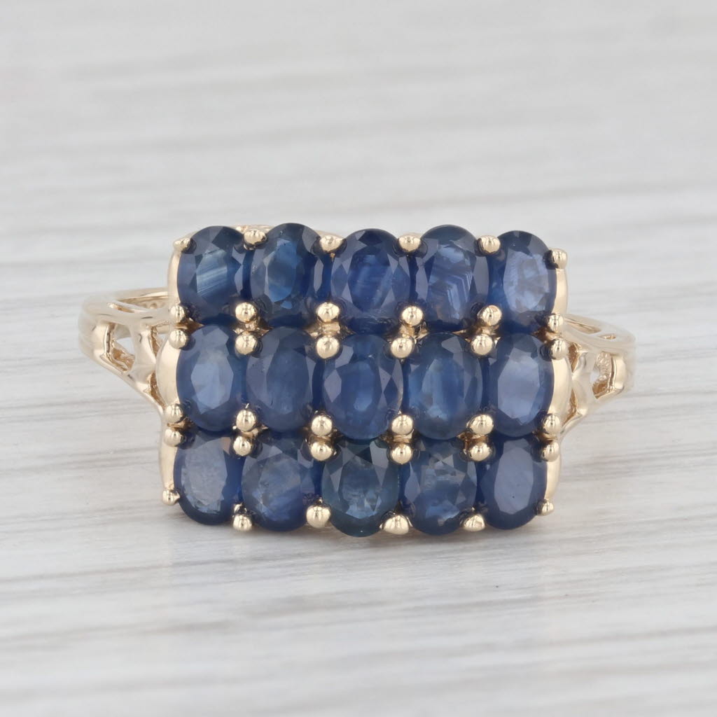 Light Gray 3.25ctw Blue Sapphire Cluster Ring 14k Yellow Gold Size 9 Cocktail