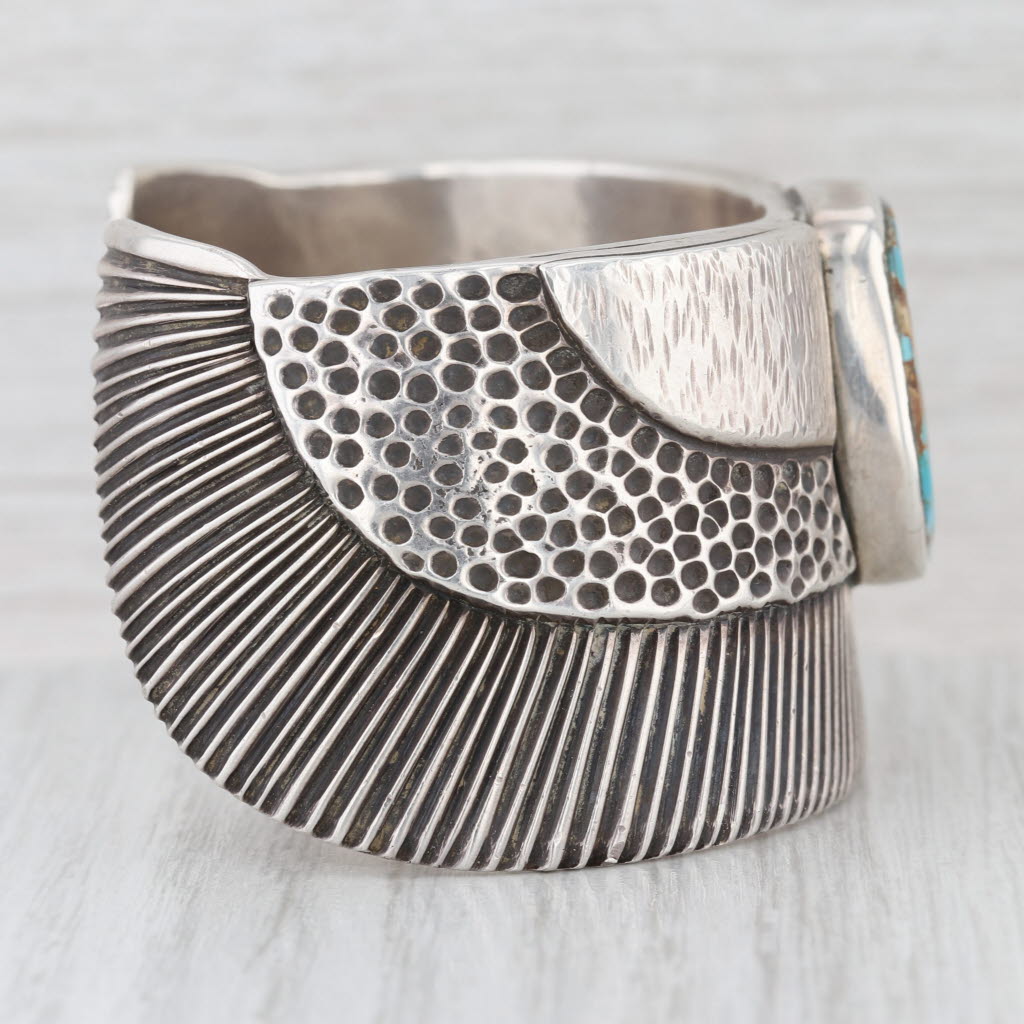 JBJ Native American Turquoise Cuff Bracelet Sterling Silver Vintage Statement