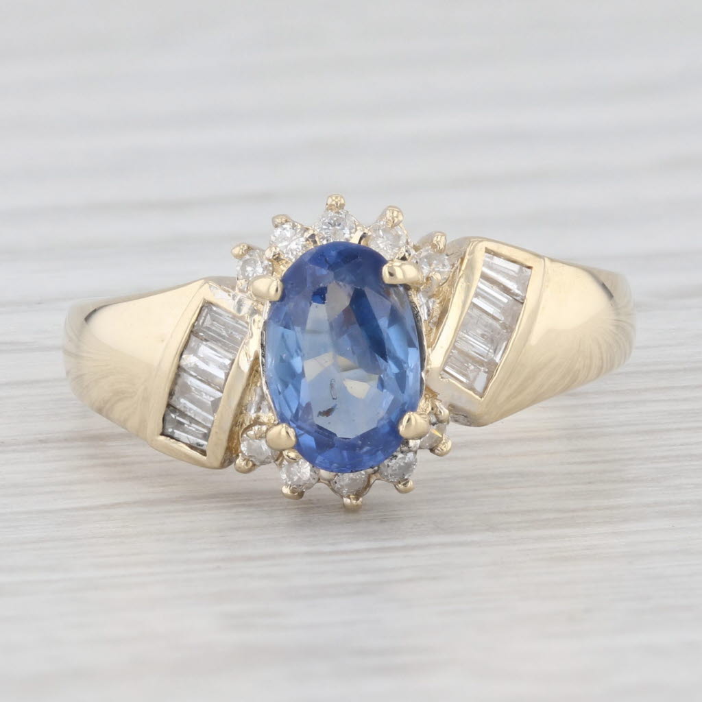 Light Gray 1.51ctw Oval Blue Sapphire Diamond Ring 14k Yellow Gold Size 7.25