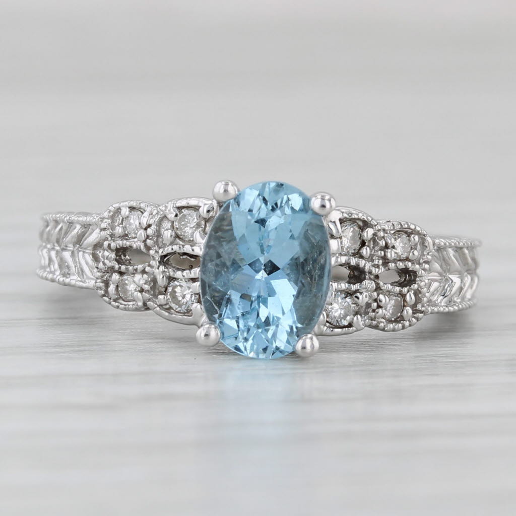 Light Gray 1.41ctw Aquamarine Diamond Ring 10k White Gold Wheat Etched 10k White Gold Sz 6