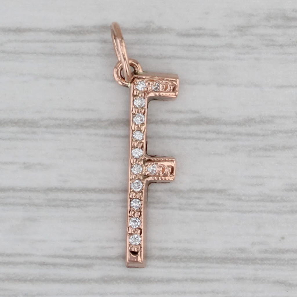 Gray Diamond Letter Initial "F" Pendant 14k Rose Gold Charm