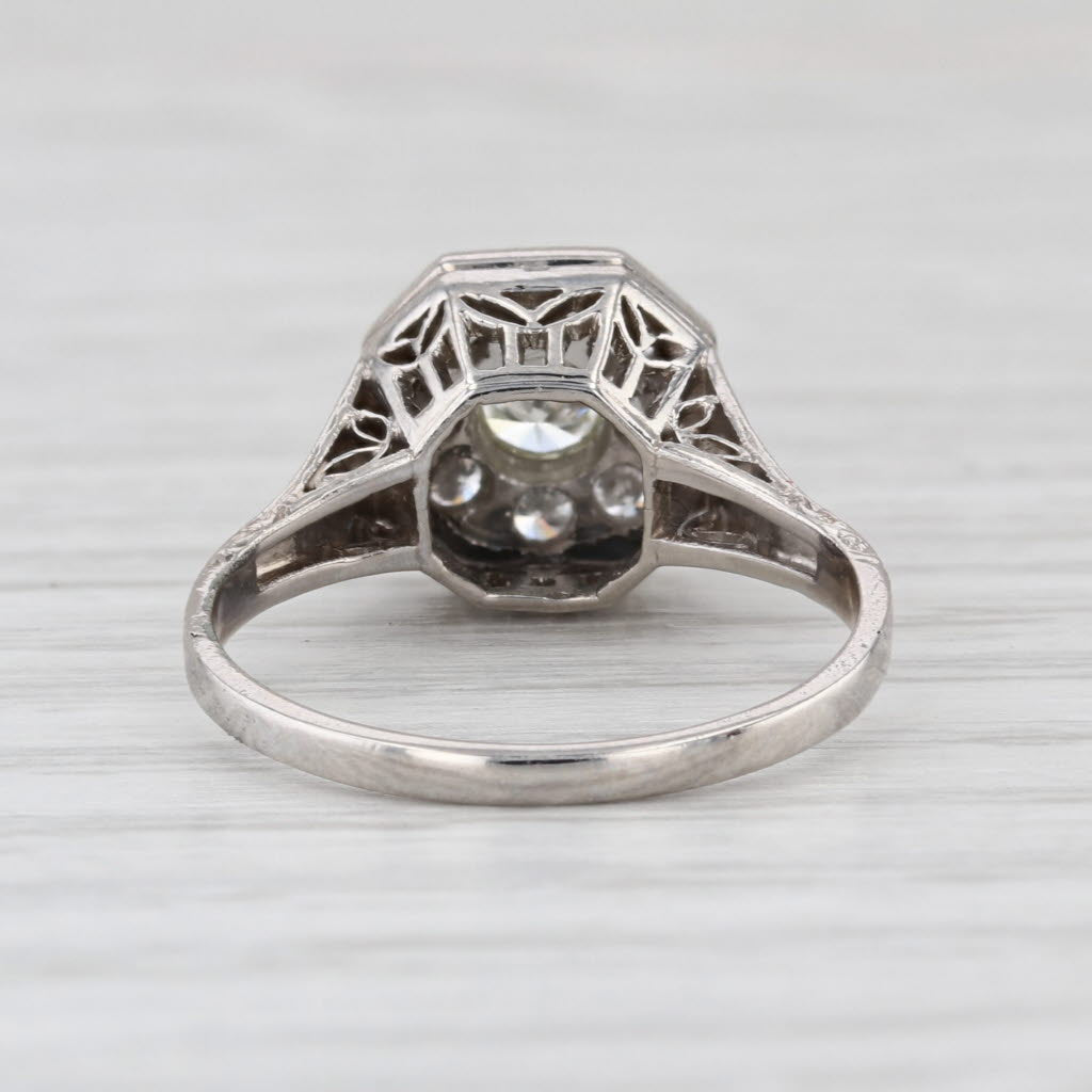 Antique Diamond Halo Engagement Ring Platinum Size 6.25 Wheat Etched