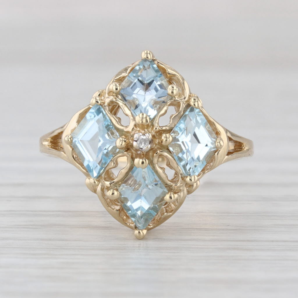 2.40ctw Blue Topaz Diamond Cross Cluster Ring 10k Yellow Gold Size 8.25