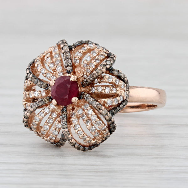 1.05ctw Ruby Diamond Flower Ring 14k Rose Gold Size 7.5 Floral Cocktail