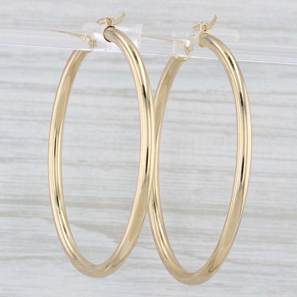 Light Gray New Round Hoop Earrings 14k Yellow Gold Snap Top Large Hoops 3 x 47 mm