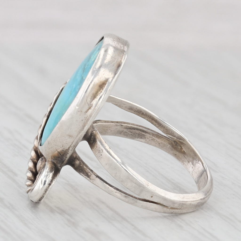 Light Gray Turquoise Feather Ring Sterling Silver Size 5 Vintage Native American