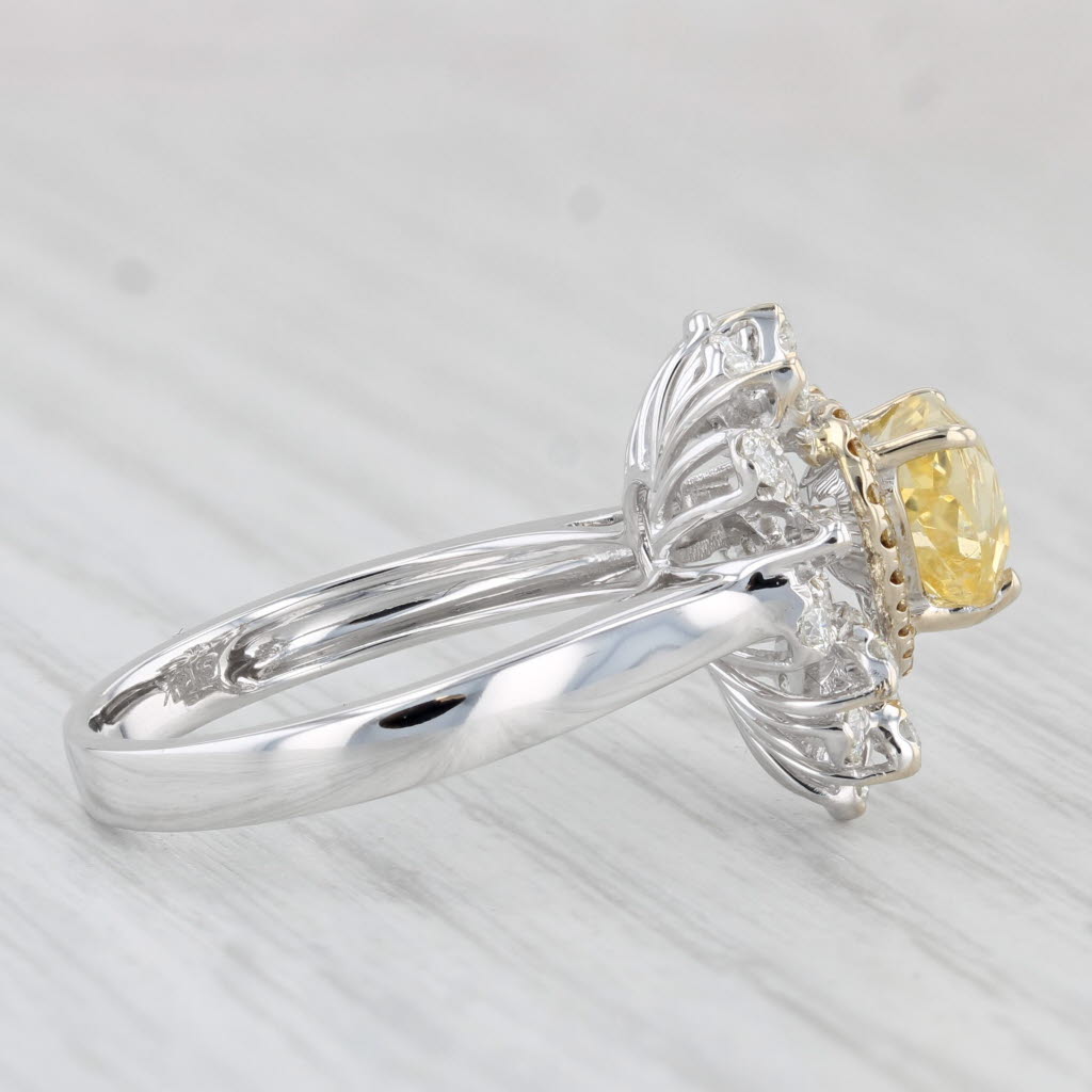 Light Gray 2.18ctw Yellow Sapphire Diamond Halo Heart Ring 14k White Gold Size 7 Cocktail