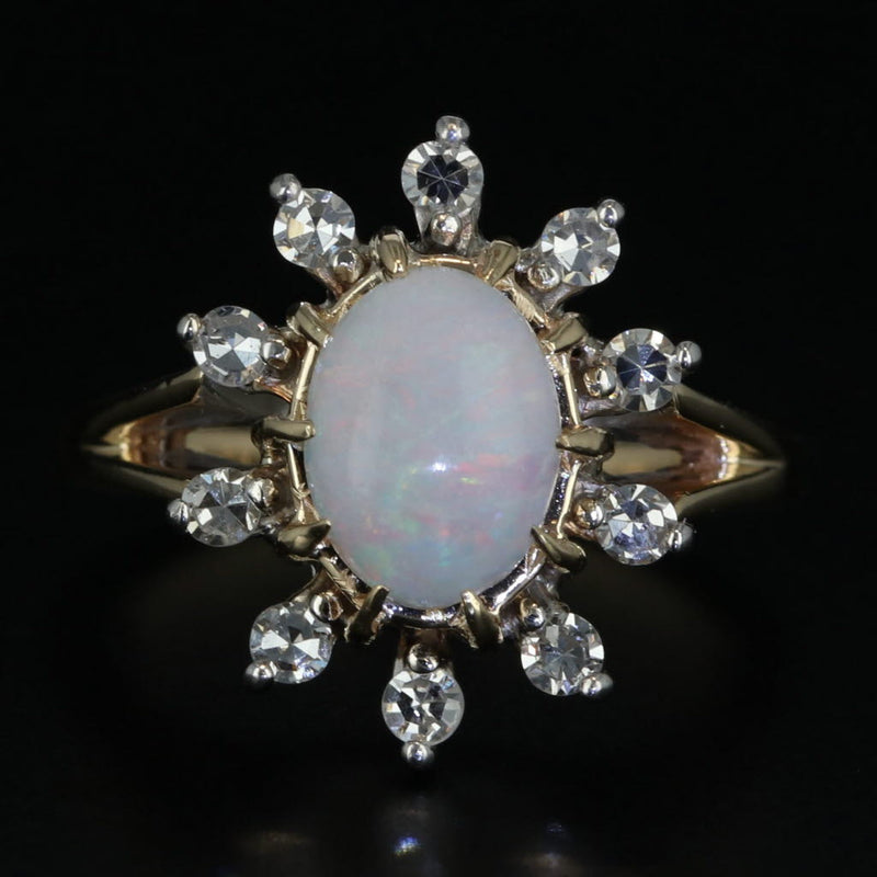 Opal 0.25ctw Diamond Halo Ring 14k Yellow Gold size 4.5 Cocktail