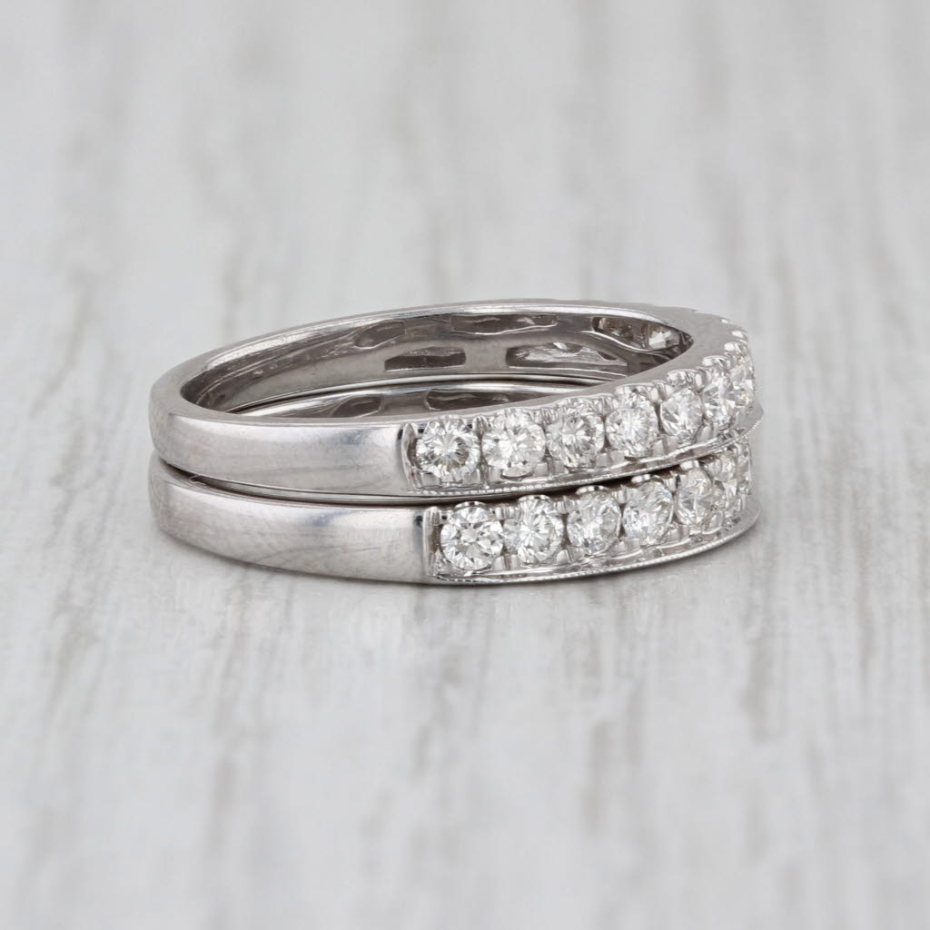 0.87ctw Diamond Wedding Anniversary Stackable Bands 14k White Gold Size 7-7.25