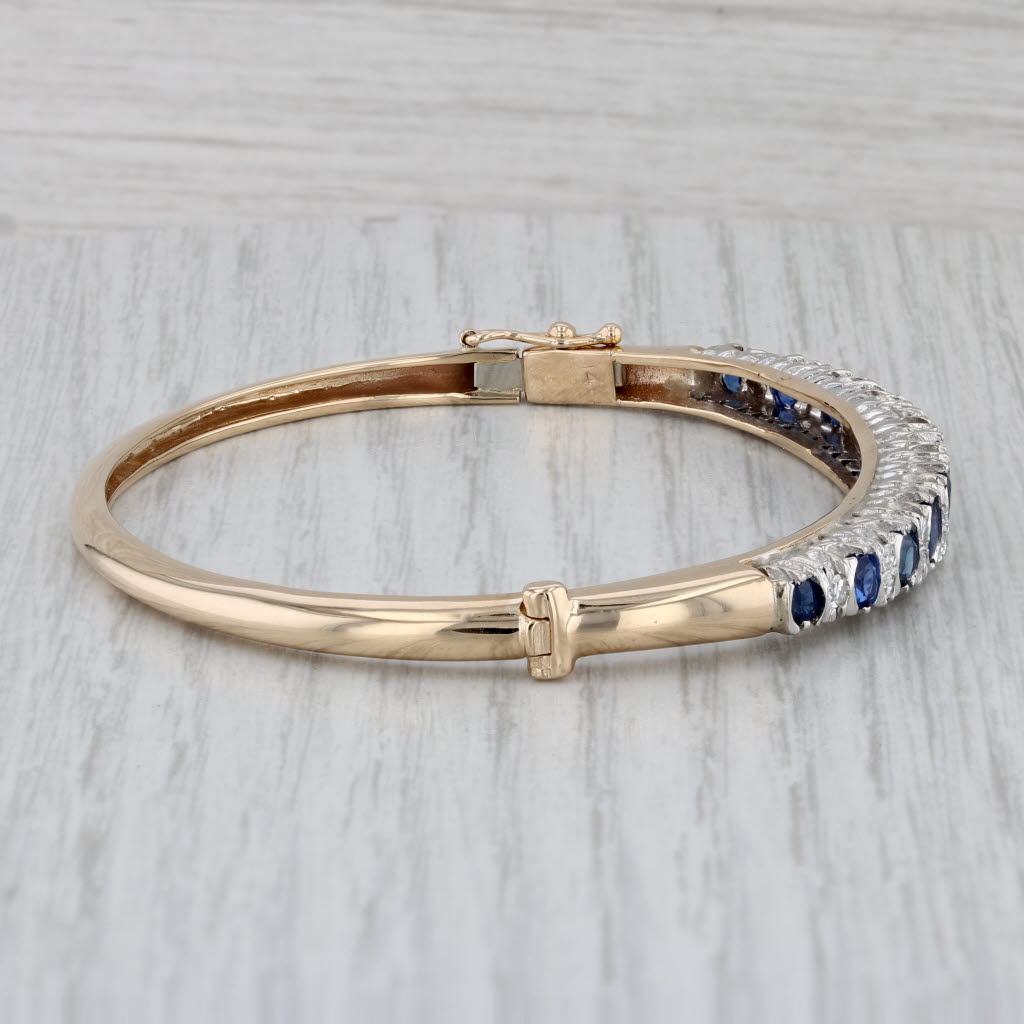 Gray 3.75ctw Blue Sapphire Diamond Bangle Bracelet 14k Yellow Gold 6.5"