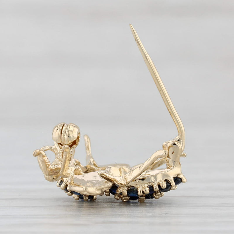 0.65ctw Blue Sapphire Bee Pin 14k Yellow Gold Insect Brooch